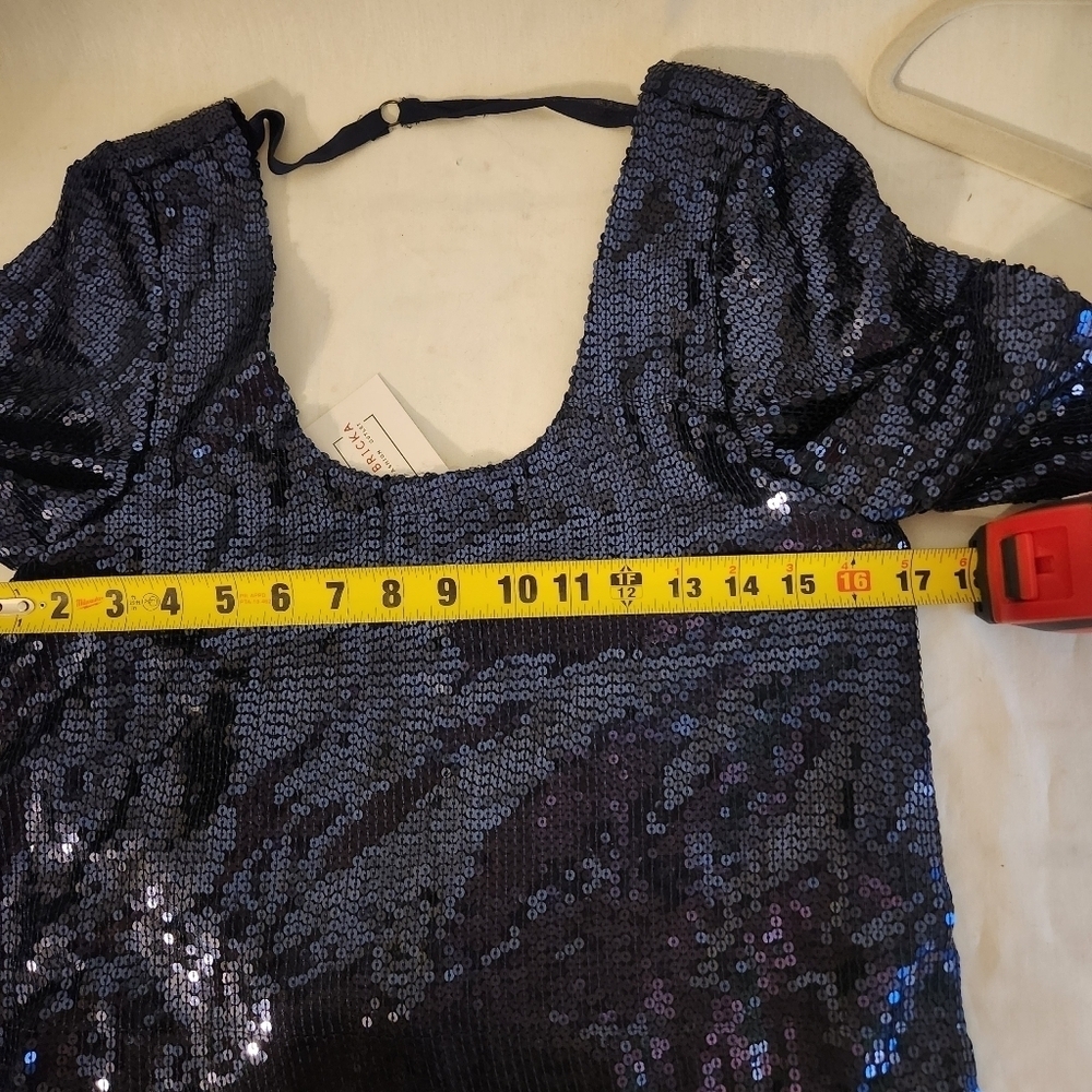Free People Sequin beautiful  luxury blouse. Size XS Navy Blue top. NWT #party - Picture 5 of 7